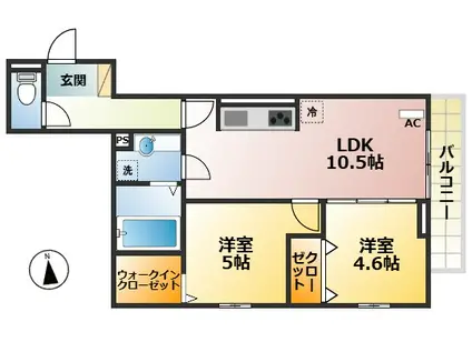 オーヴェスト深大寺(2LDK/3階)の間取り写真
