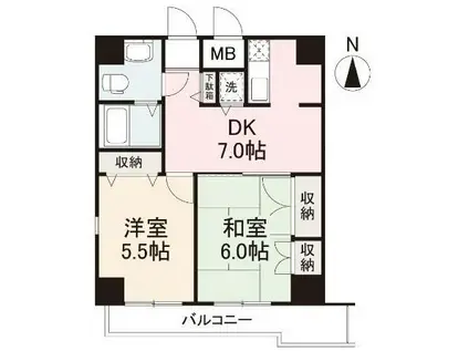 カサール三石庵(2DK/6階)の間取り写真