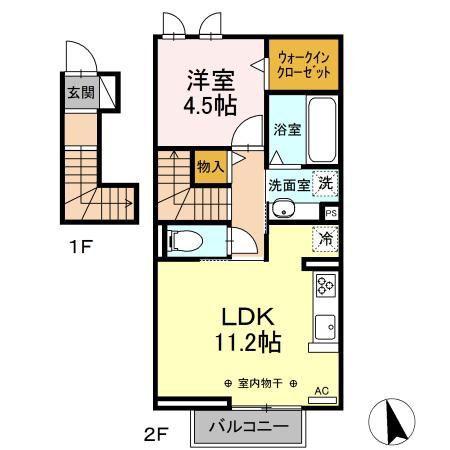 カメリア(1LDK/2階)の間取り写真