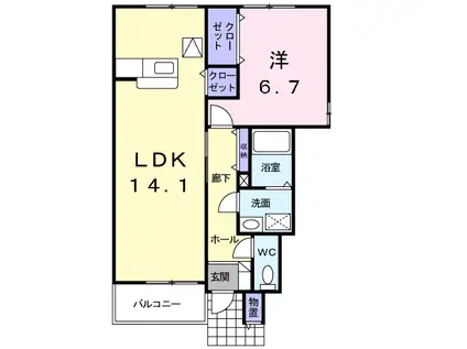 ソレアード・ヒル(1LDK/1階)の間取り写真