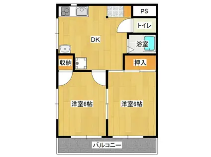 セル ド ショコラ(2DK/2階)の間取り写真