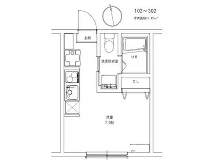シャンファーレルリエ一之江ノース(ワンルーム/2階)の間取り写真