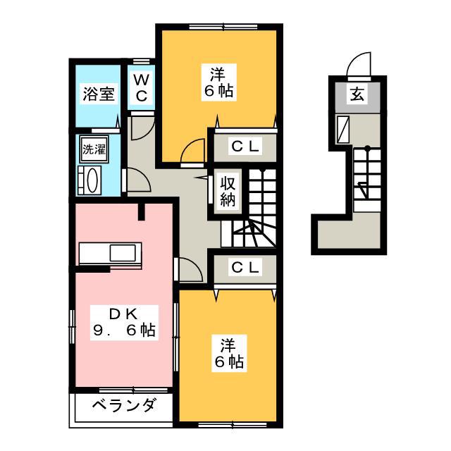 パステルハイム(2DK/2階)の間取り写真