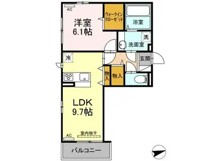 ソレールヴィラII D棟(1LDK/3階)の間取り写真