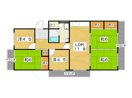 オリーブハイツ枚方長尾6号棟(5LDK/4階)の間取り写真