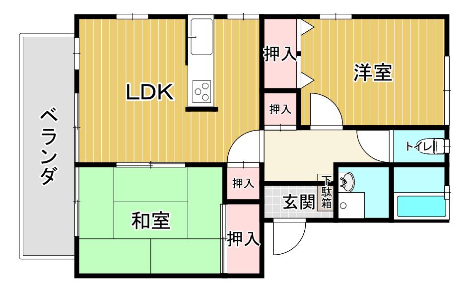 フォブール萩原(2LDK/2階)の間取り写真