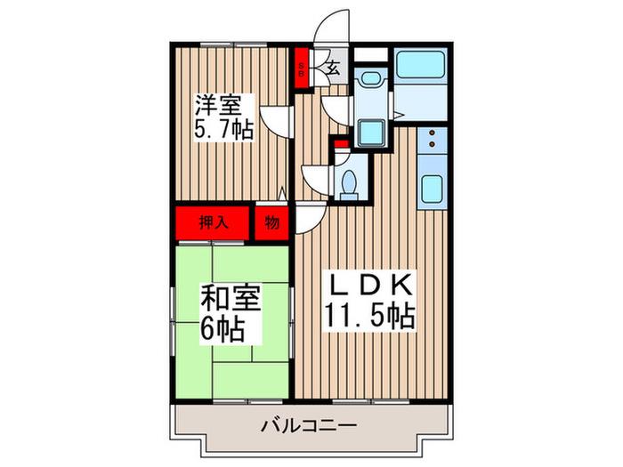 エマーレ北越谷(2LDK/4階)の間取り写真