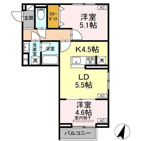 セレスティア中央 II(2LDK/3階)の間取り写真