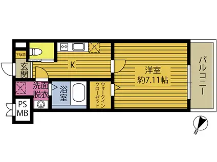 シェル西の台(1K/4階)の間取り写真