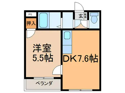 マーベリック帯広南(1DK/2階)の間取り写真