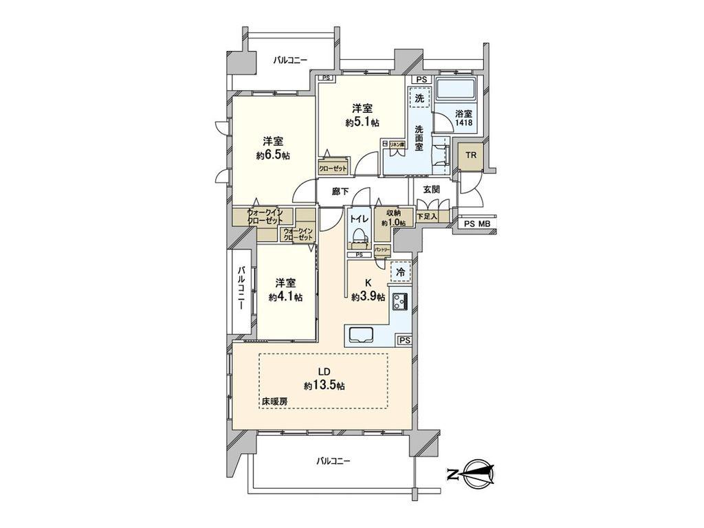 レーベン学園前AIRRESIDENCE(3LDK/3階)の間取り写真