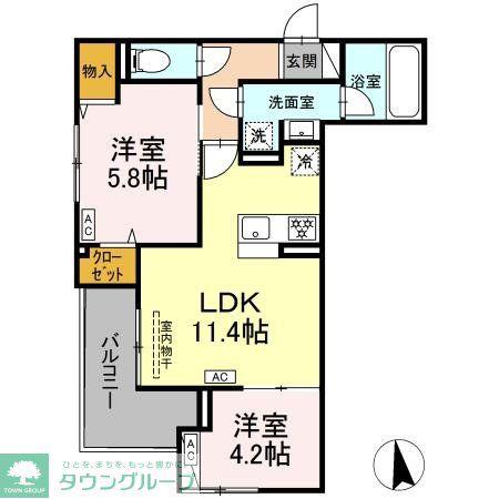 セレスティア谷中(2LDK/3階)の間取り写真