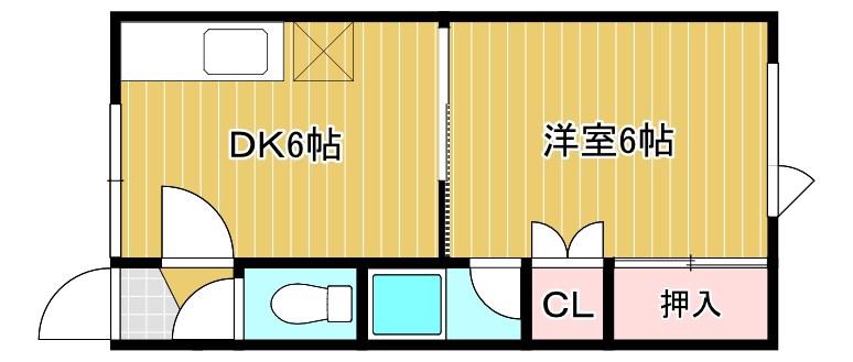 広明パークハイツ(1DK/2階)の間取り写真
