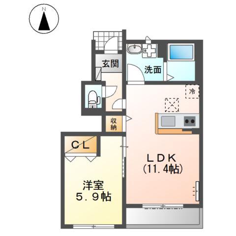 アーバンマツバラ(1LDK/1階)の間取り写真