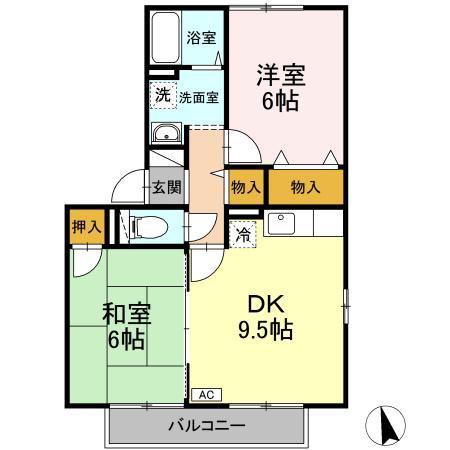 メゾンドルチェ C(2DK/1階)の間取り写真