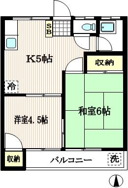 カーサ三岡(2K/2階)の間取り写真