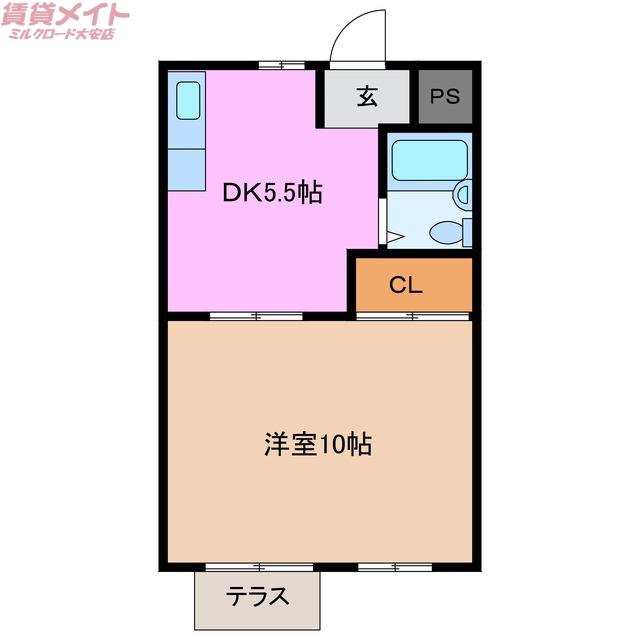 ときわのガーデンハイツC(1DK/1階)の間取り写真