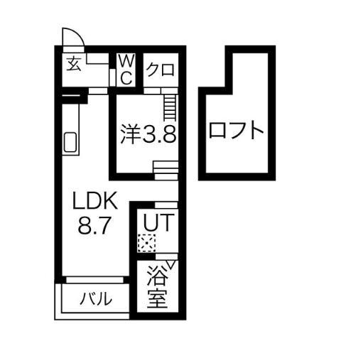 PRESTIGE(1LDK/1階)の間取り写真