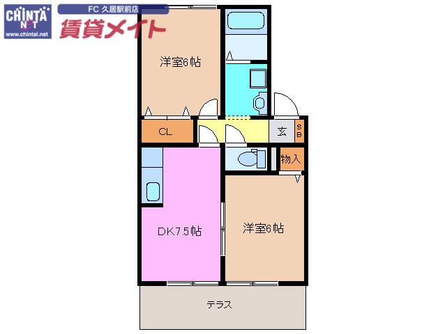 PLAIRE C棟(2DK/1階)の間取り写真