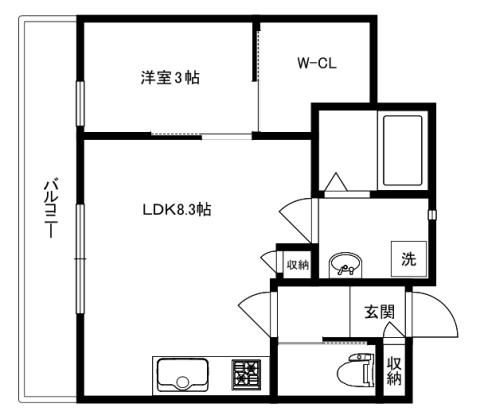 キニスム東五百住(1LDK/3階)の間取り写真