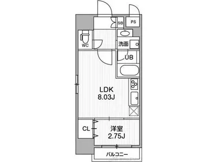 FORTUNEY江坂II(1LDK/7階)の間取り写真