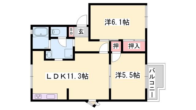白東ハイツA(2LDK/2階)の間取り写真