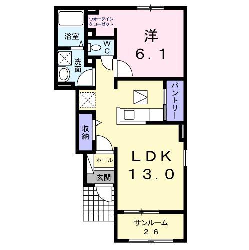 エリシオンA(1LDK/1階)の間取り写真