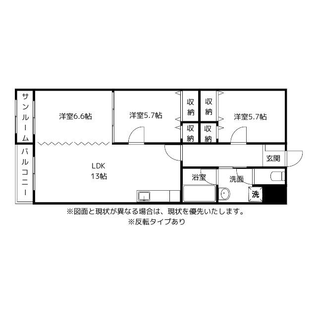 富山地鉄富山港線 粟島駅 徒歩20分 3階建 築25年(3LDK/1階)の間取り写真