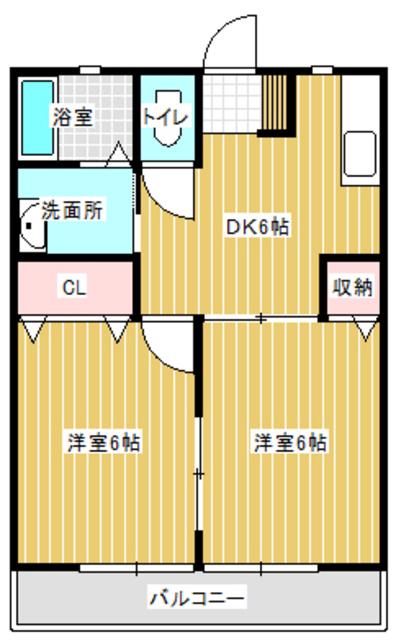 ハーモネート英(2DK/2階)の間取り写真