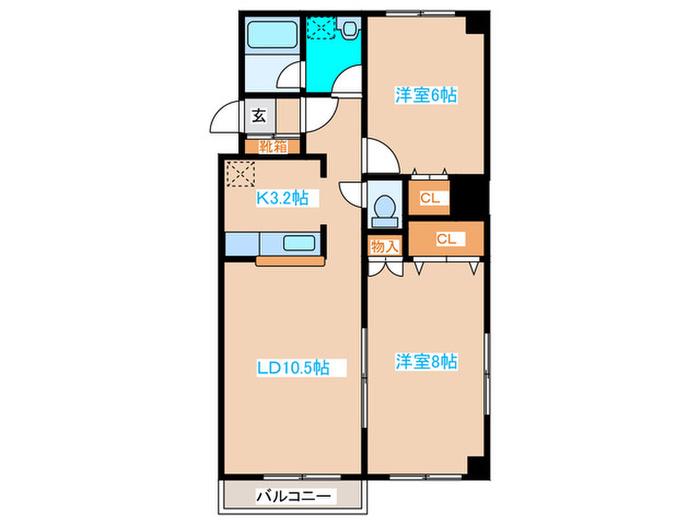 ポレール山鼻(2LDK/5階)の間取り写真