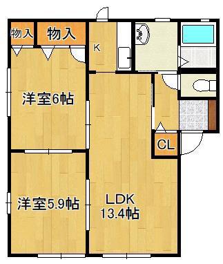 シャーメゾンみちC棟(2LDK/1階)の間取り写真