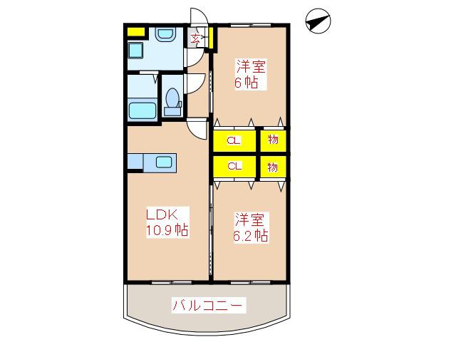 マンション皇宙(2LDK/2階)の間取り写真
