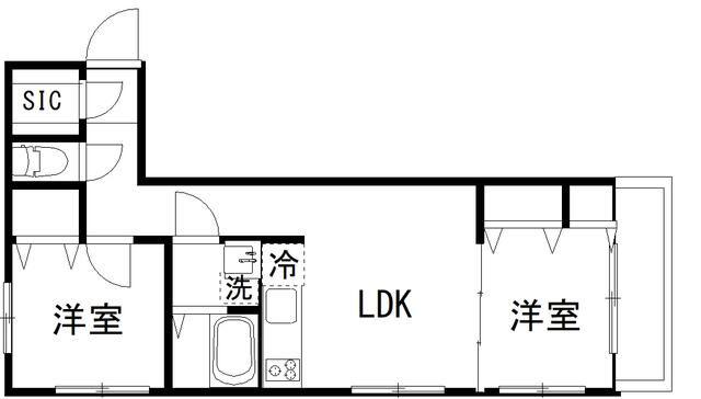 カルディア中央(2LDK/2階)の間取り写真