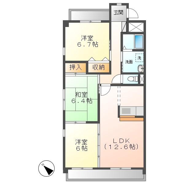 ライファスN 水広(3LDK/2階)の間取り写真