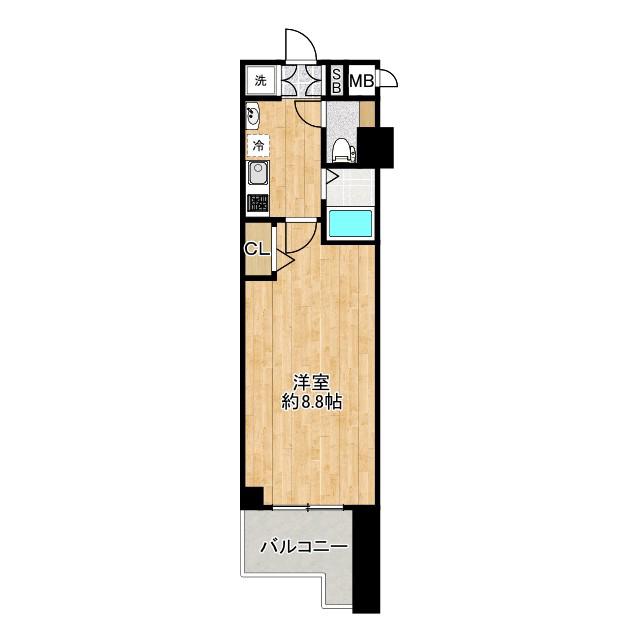 ディナスティ松屋町II(1K/3階)の間取り写真