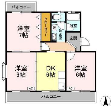 コトー萩(3DK/2階)の間取り写真