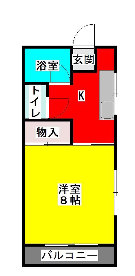 上水前寺Kビル(1K/2階)の間取り写真