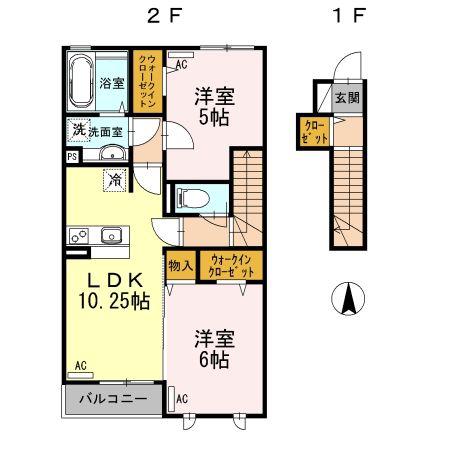 グランシャリオ(2LDK/2階)の間取り写真