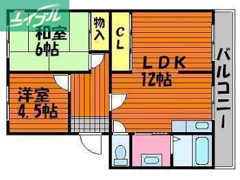 国富コーポ(2LDK/2階)の間取り写真