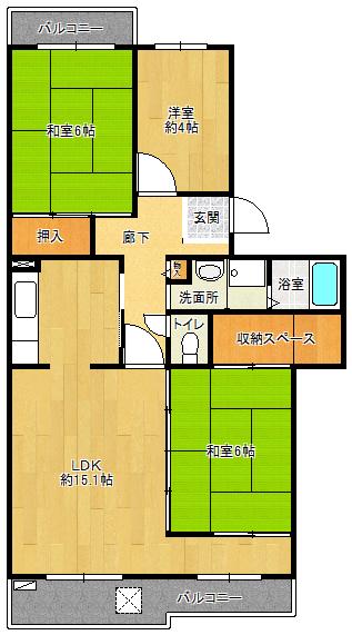 鹿の子台北ハイツ(3SLDK/2階)の間取り写真