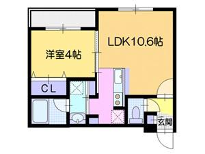 ラ・シュエット山鼻(1LDK/3階)の間取り写真