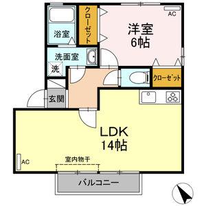 グランコートB(1LDK/2階)の間取り写真