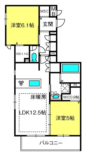 CORTESIA(2LDK/2階)の間取り写真