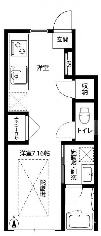 LA VIE BELLE千歳船橋(ワンルーム/1階)の間取り写真