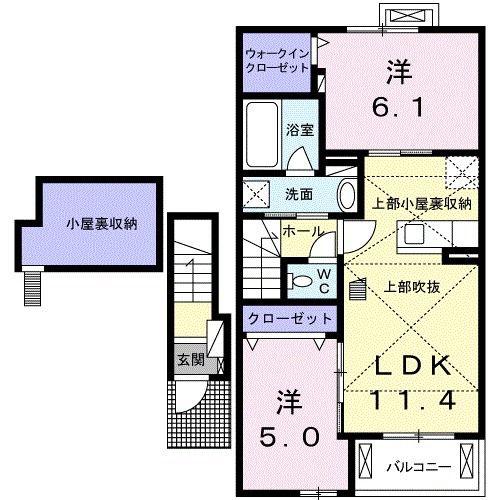 ヴァン ヴェールI(2LDK/2階)の間取り写真