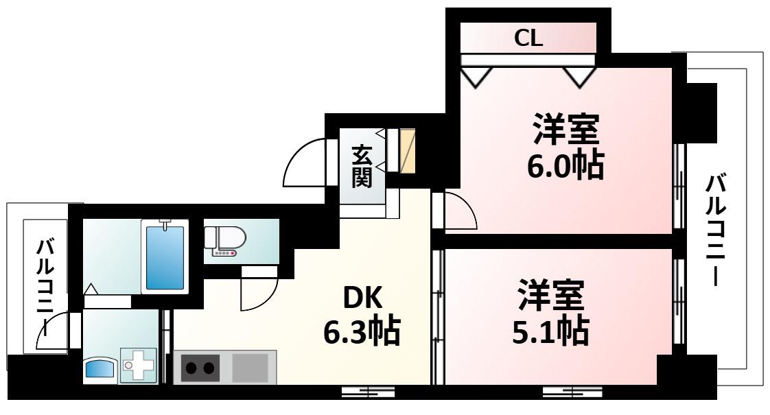 新和ルミエール(2DK/6階)の間取り写真