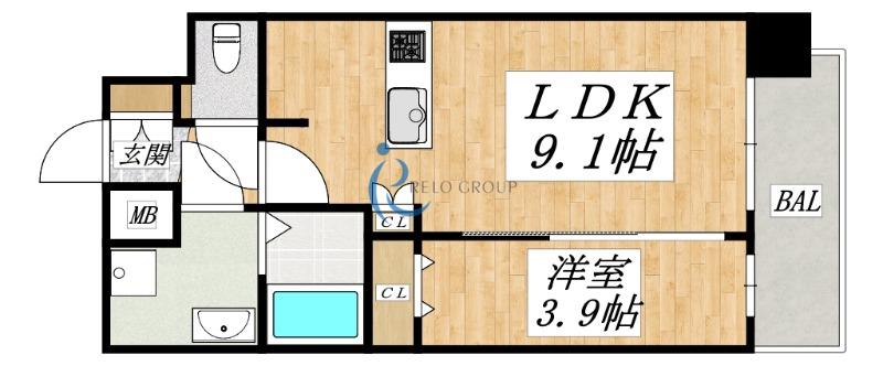 アドバンス大阪クラージュ(1LDK/8階)の間取り写真