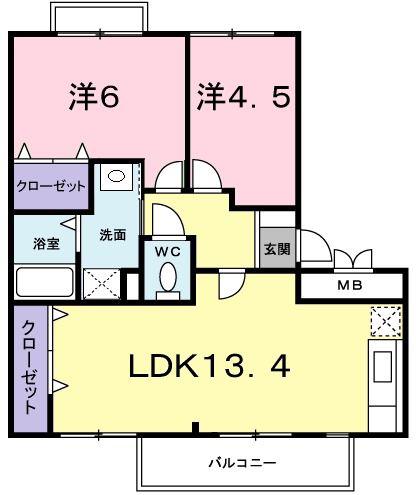 エクセルハイツA(2LDK/1階)の間取り写真