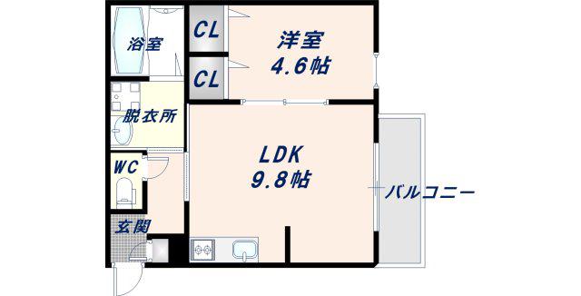 ジーメゾン東大阪寿クラディア(1LDK/2階)の間取り写真