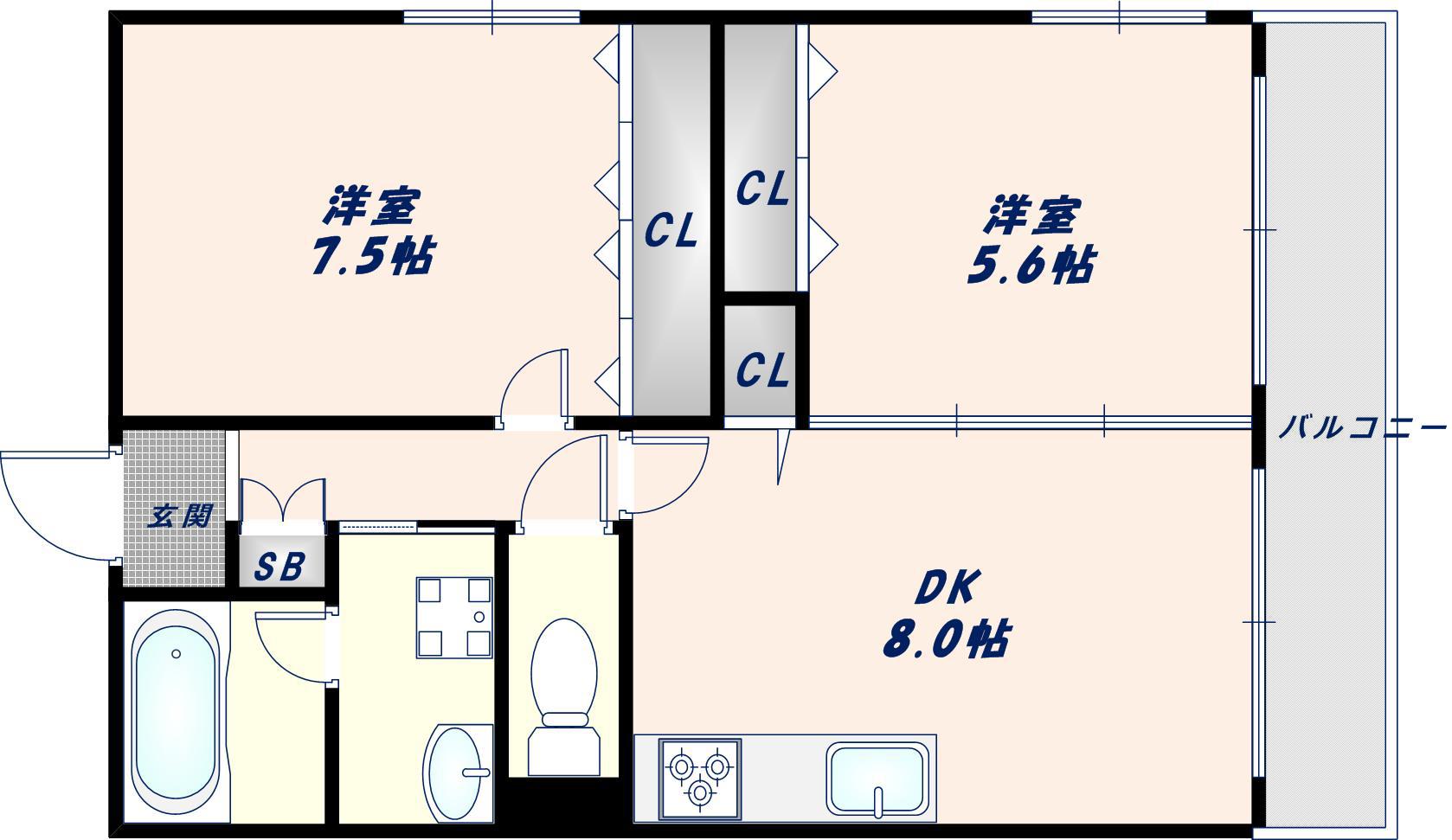 エレガンス川上(2LDK/9階)の間取り写真